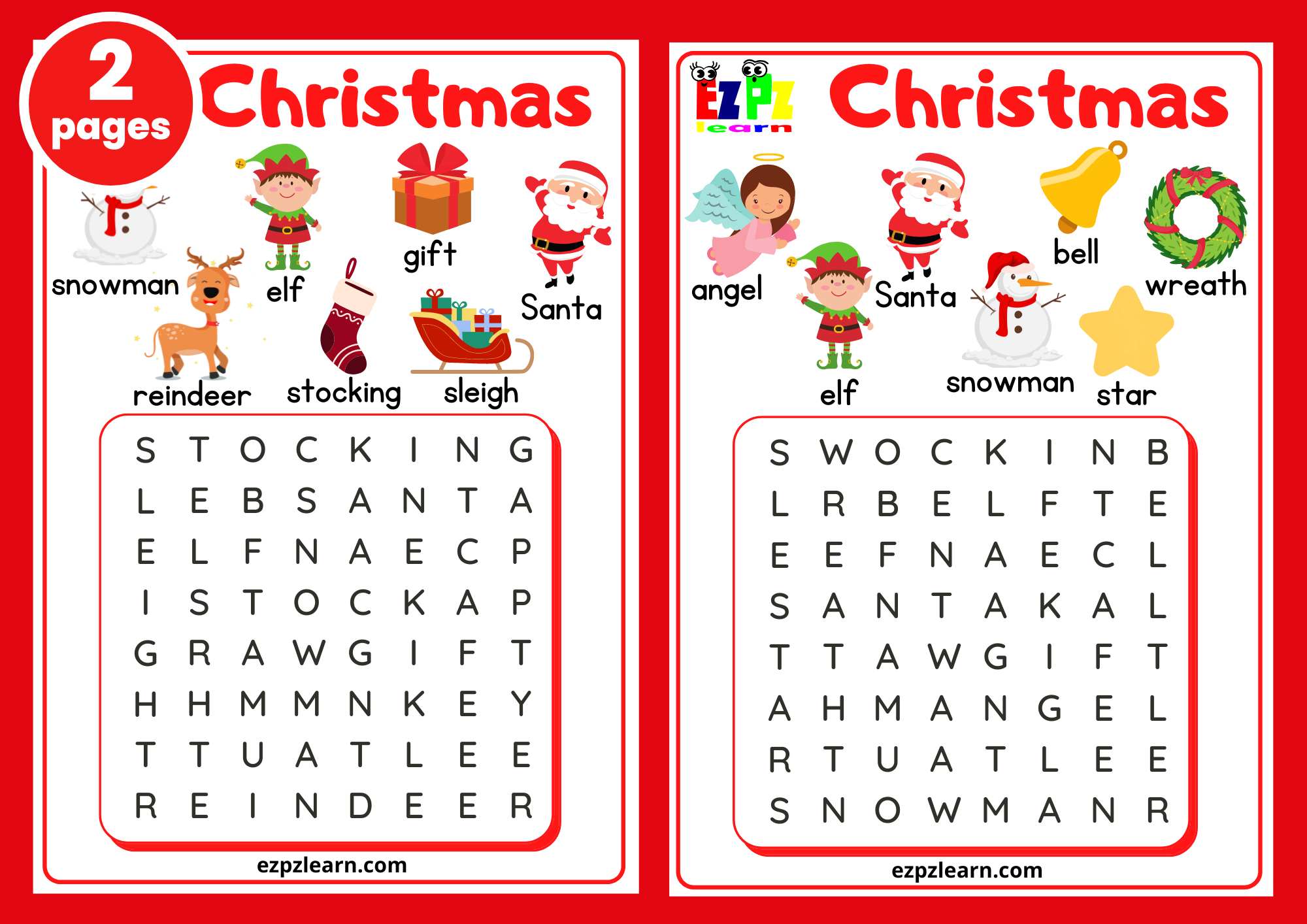 Christmas word searches includes 2 pages